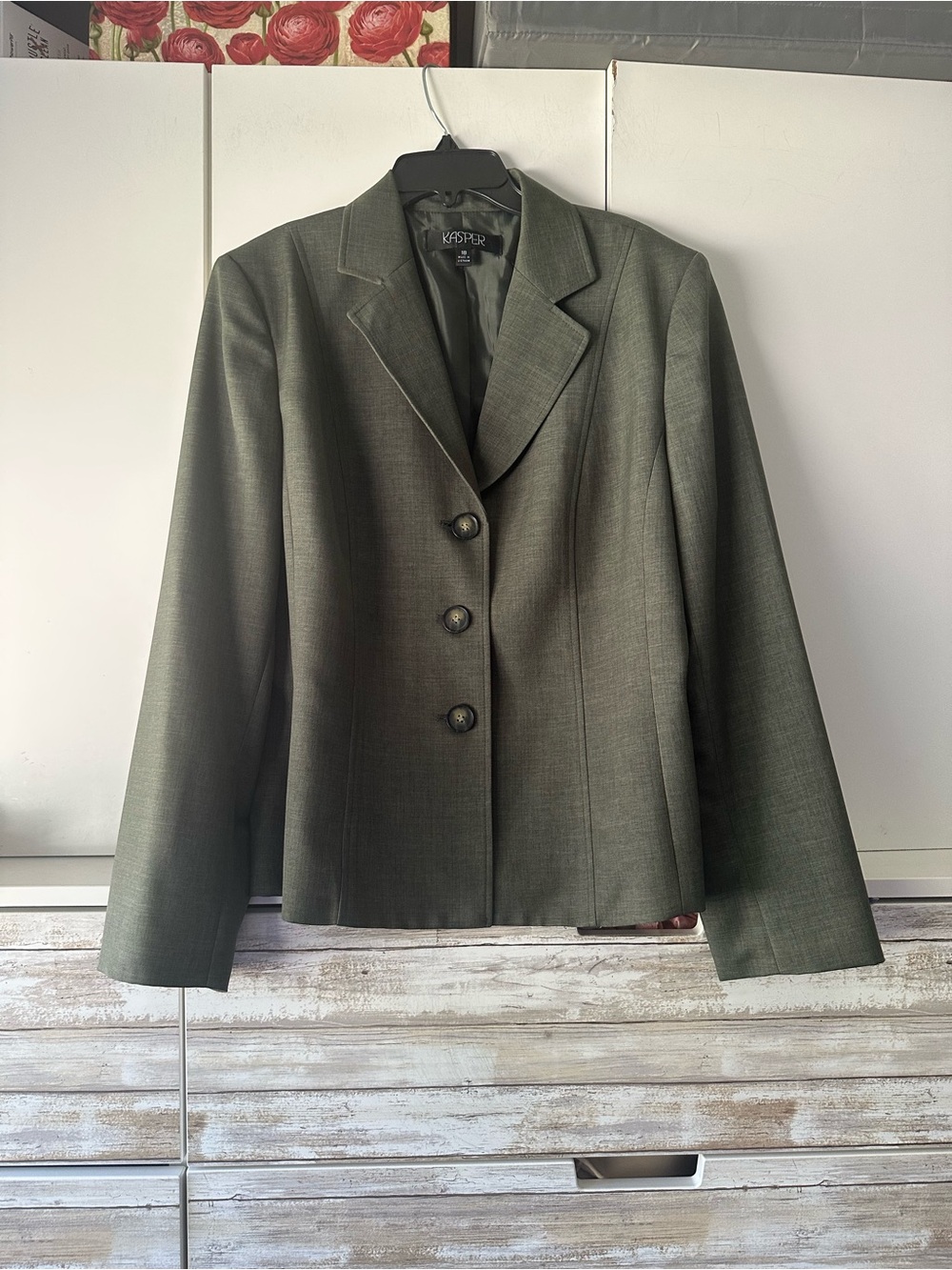 🫒 Kasper Women’s Size 18 Olive Gray 3-Button Career Blazer Lined